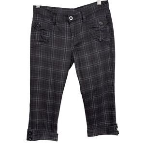 Y2K Low Rise Cropped Capri Pants Black Plaid  Size 3/4 Academia Vintage Grandpa